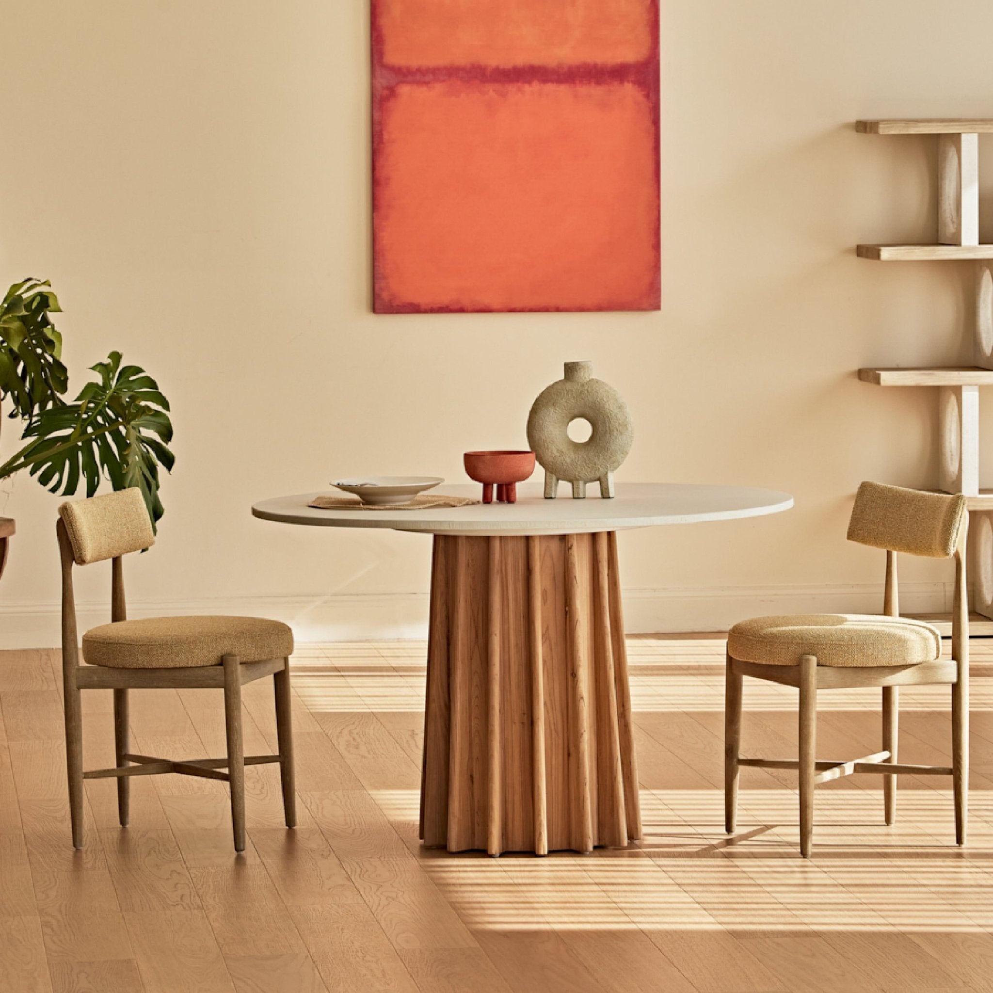 COLAMY AMBER Upholstered Oak Minimal Dining Chair