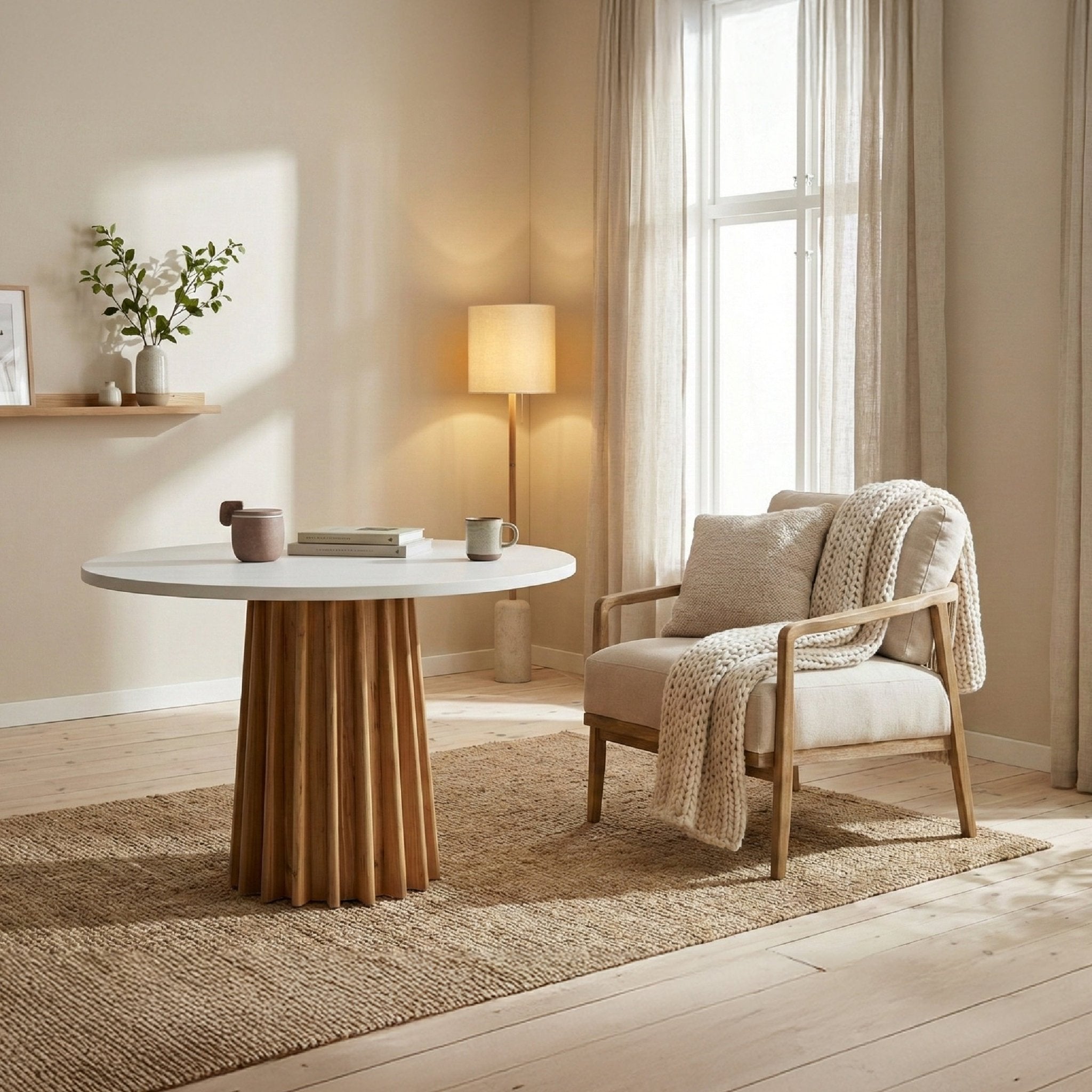 COLAMY ARLO Cement-Finish Round Dining Table