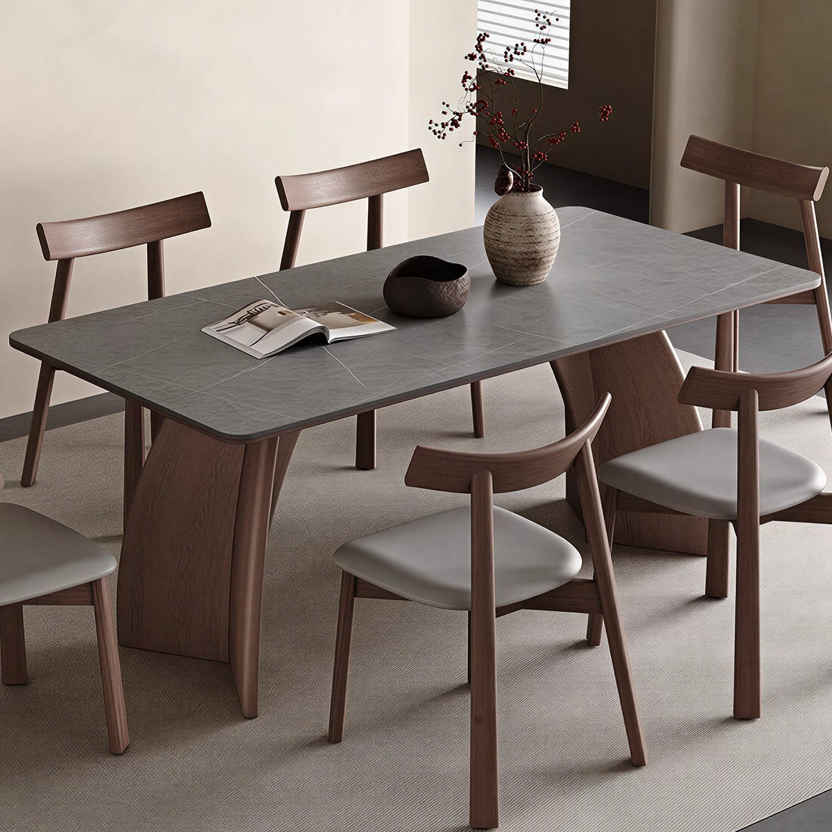 COLAMY AURALIS Walnut Wood Dining Table - COLAMY