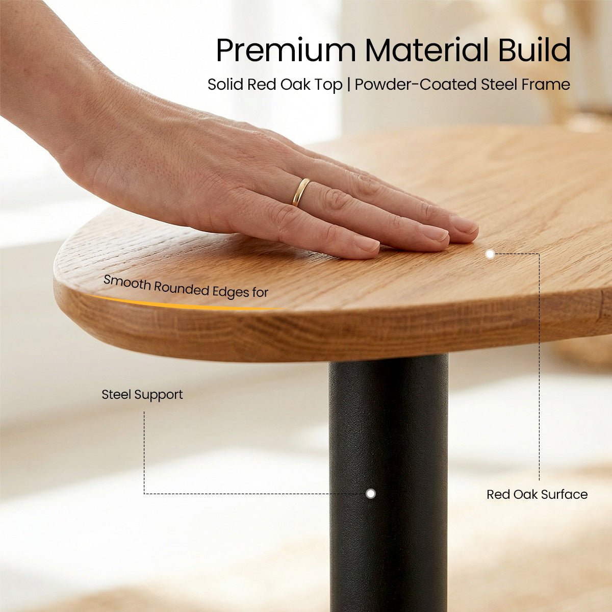 COLAMY AVERON Modern Solid Oak & Iron Side Table - COLAMY