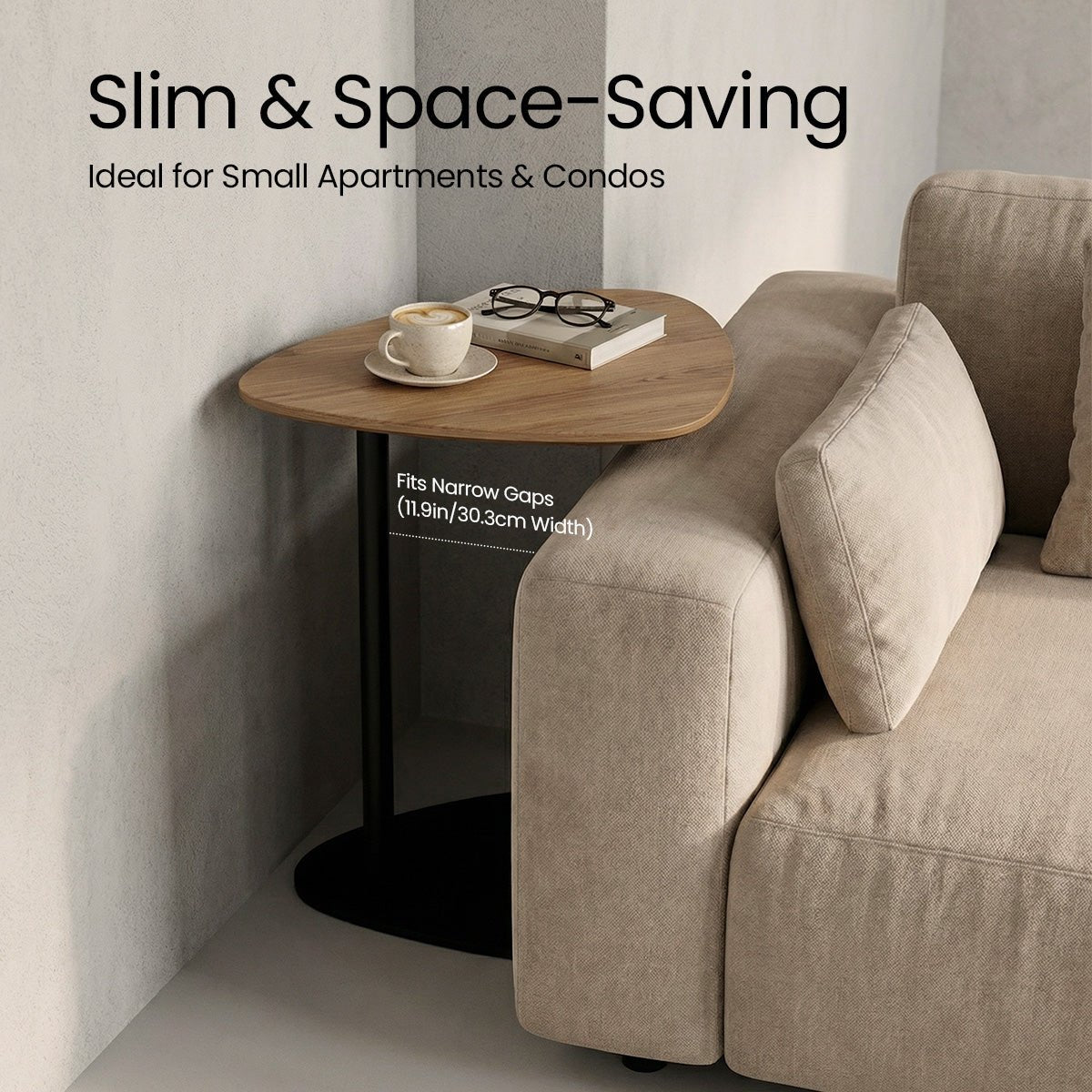 COLAMY AVERON Modern Solid Oak & Iron Side Table - COLAMY