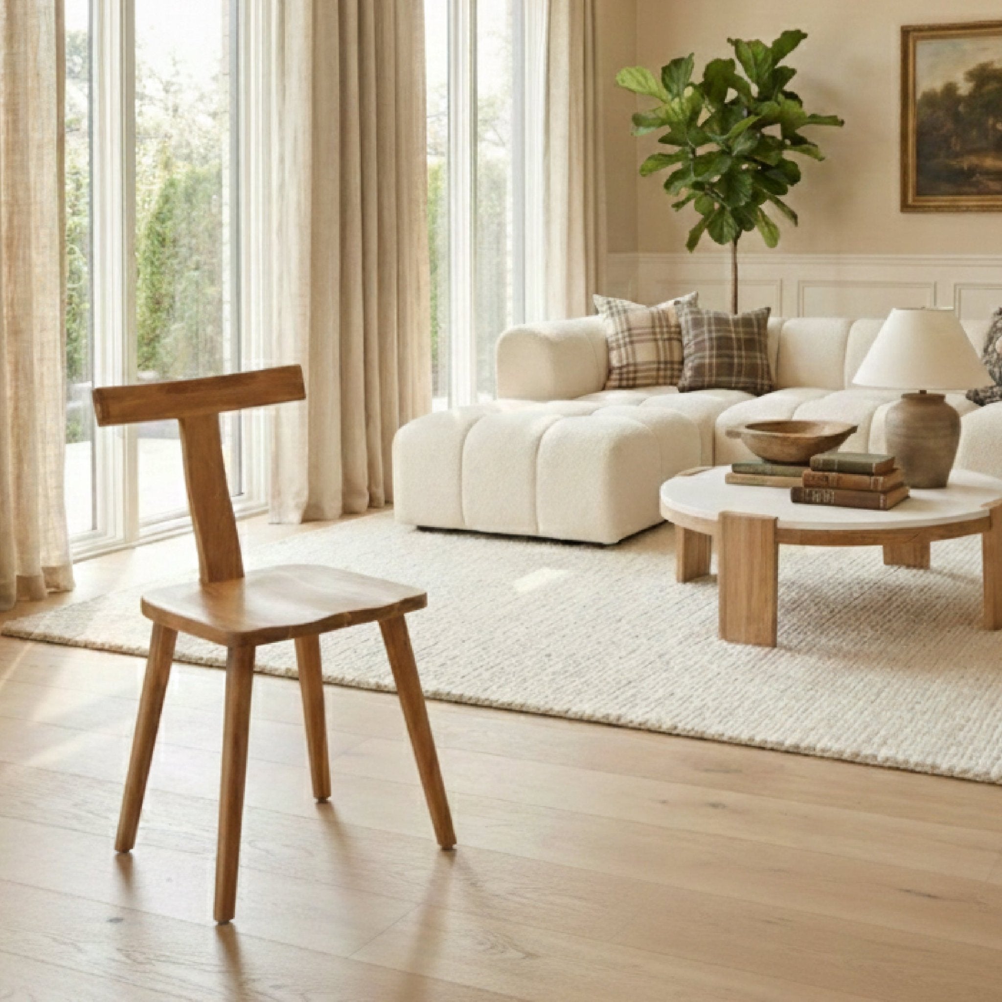COLAMY NARA Solid Oak Minimalist Side Chair