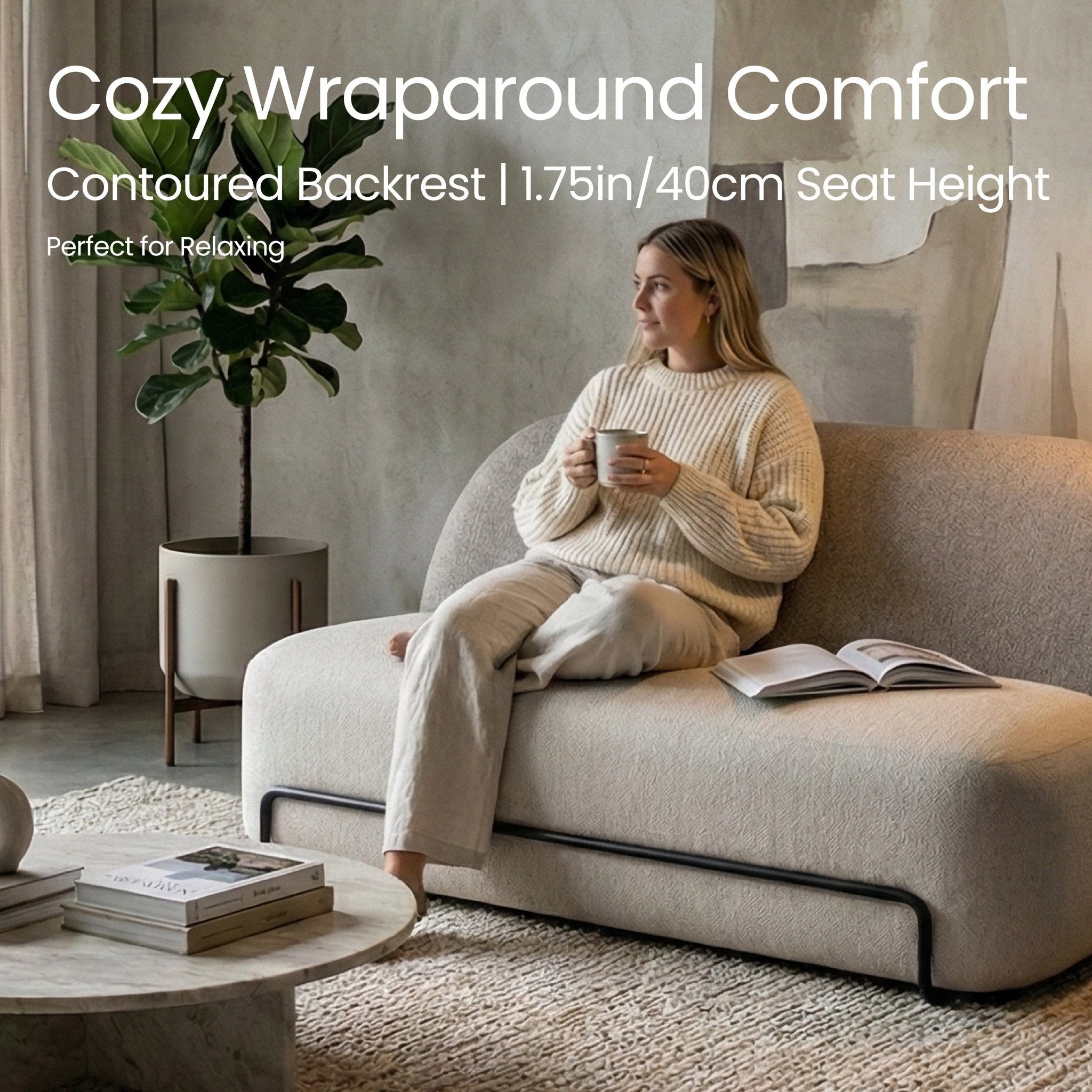 COLAMY NUVORA Curved Boucle Couch - COLAMY