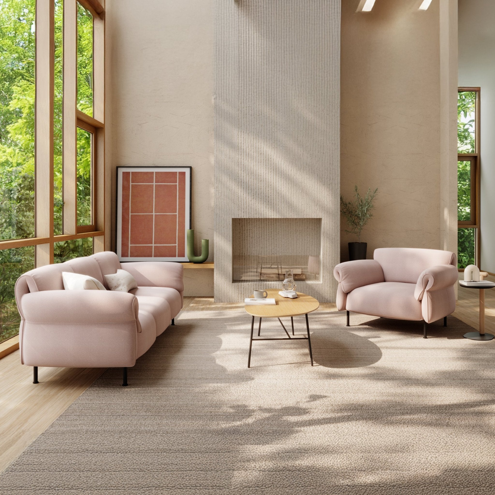 COLAMY PLUME BLUSH Modern Feather Upholstered Sofa - COLAMY