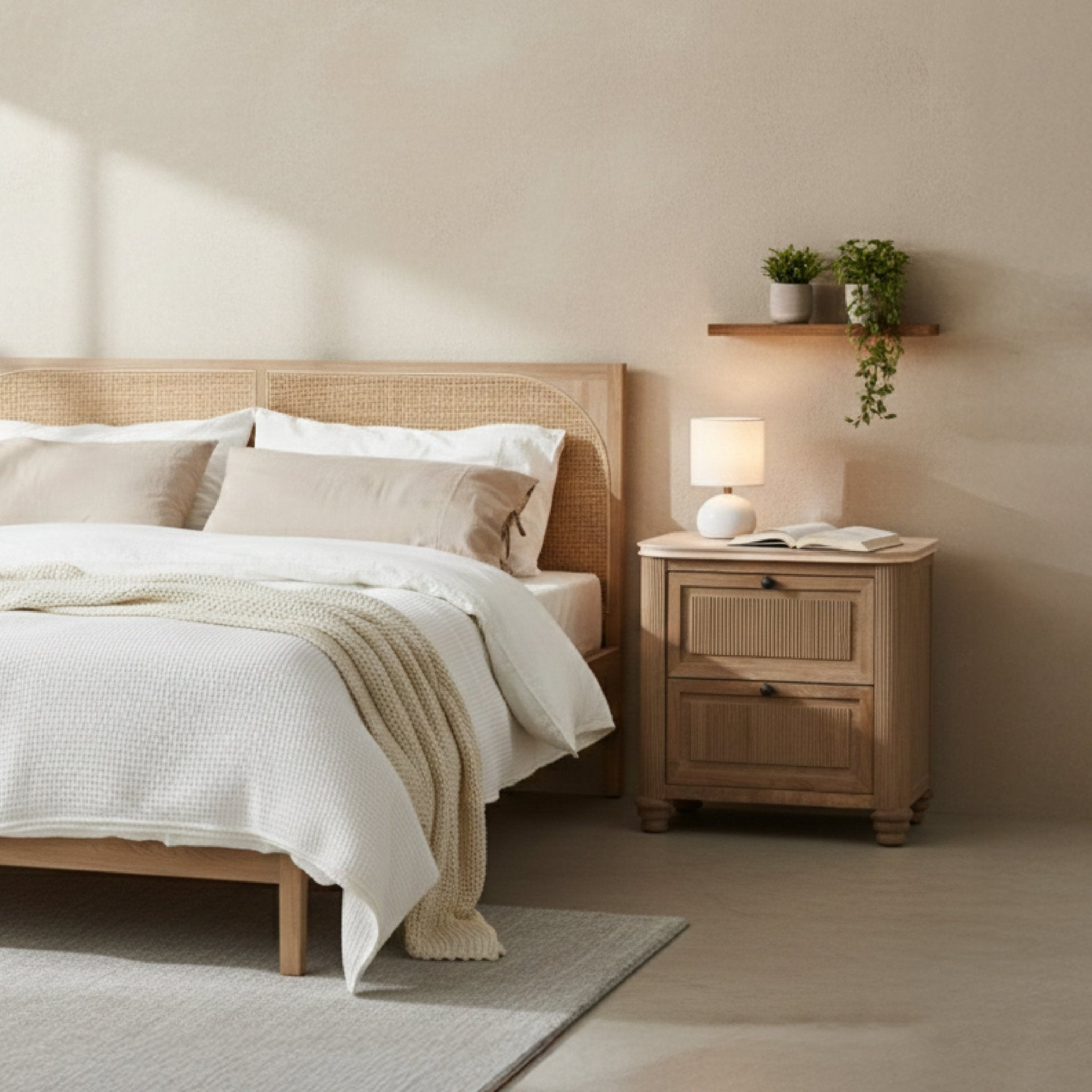 COLAMY RATTAN OAK Natural Bed