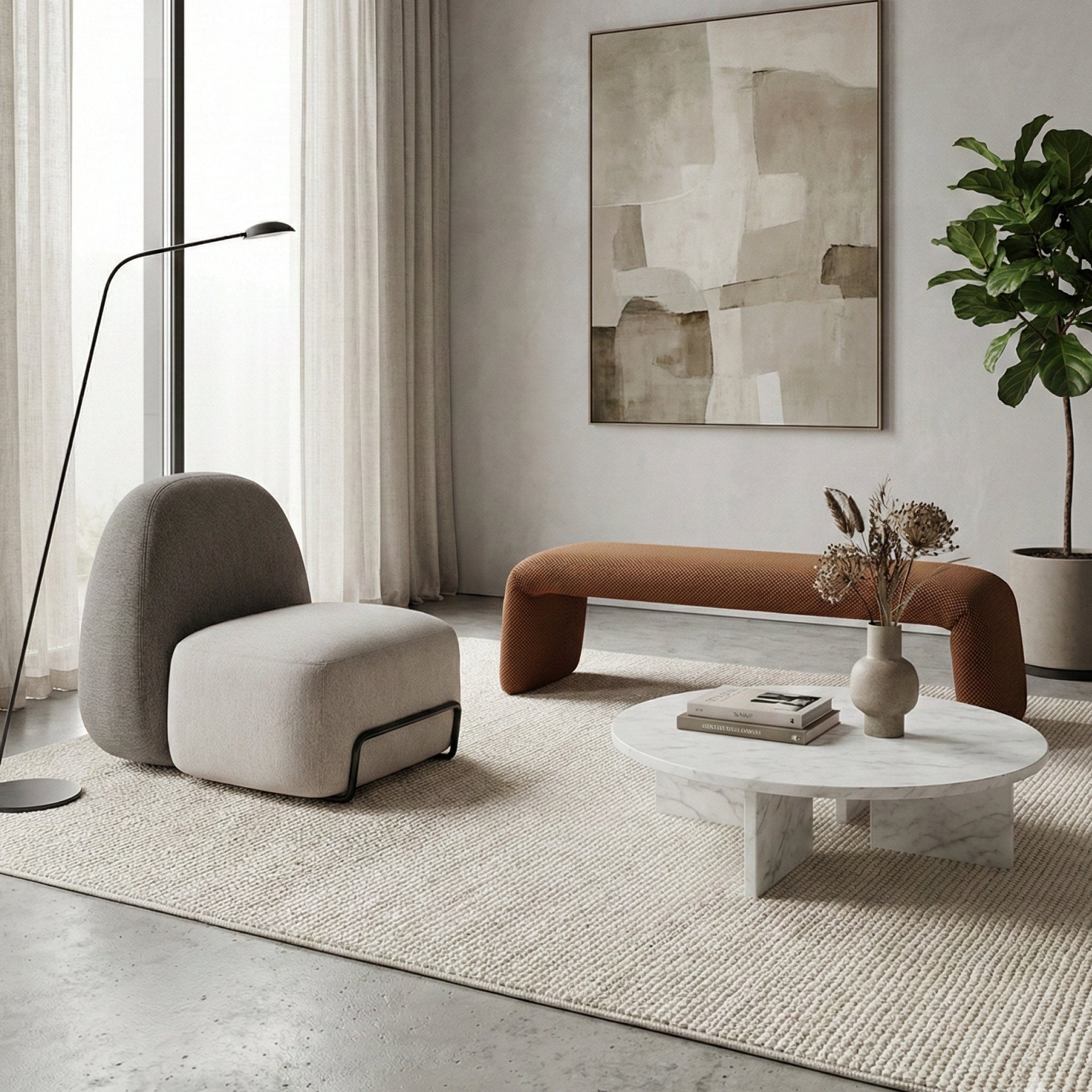 COLAMY SculptBench Modern Minimalist Accent Bench - COLAMY