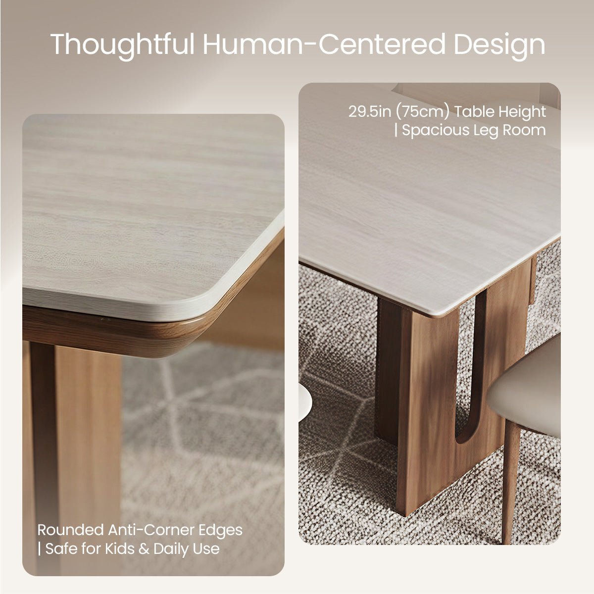 COLAMY STRATA Modern Walnut Stone - Top Dining Table - COLAMY