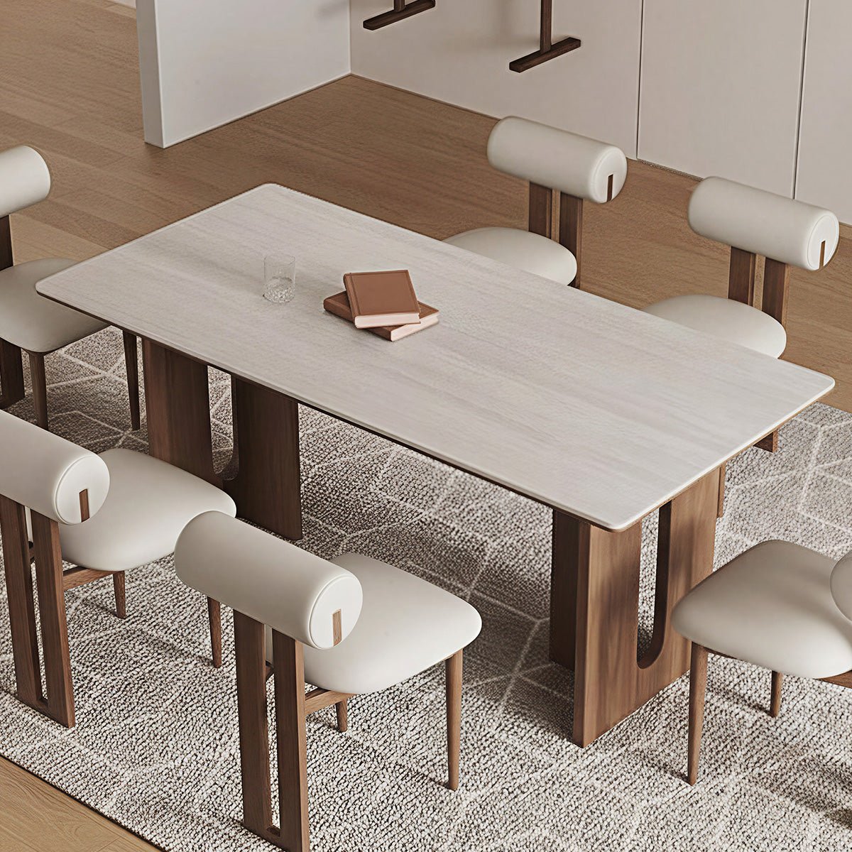 COLAMY STRATA Modern Walnut Stone - Top Dining Table - COLAMY