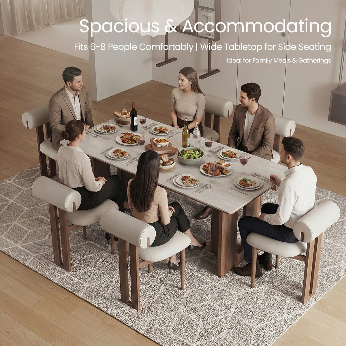 COLAMY STRATA Modern Walnut Stone - Top Dining Table - COLAMY