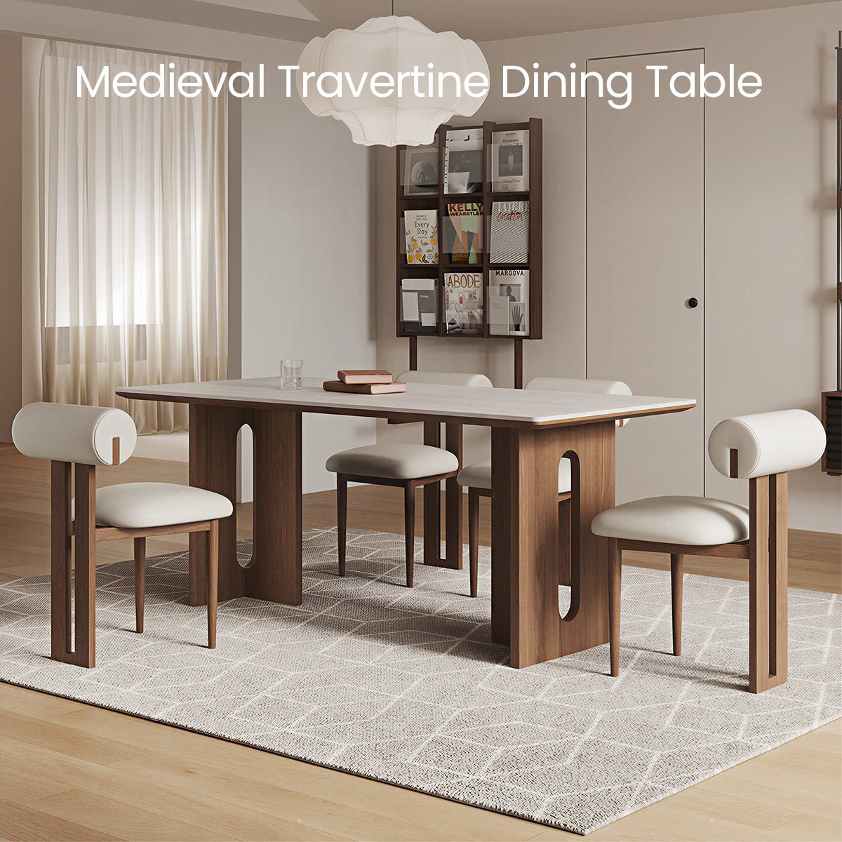 COLAMY STRATA Modern Walnut Stone - Top Dining Table - COLAMY