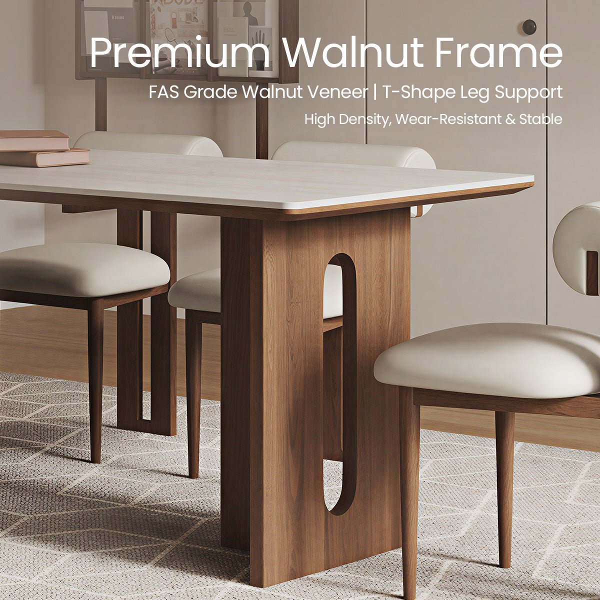 COLAMY STRATA Modern Walnut Stone - Top Dining Table - COLAMY