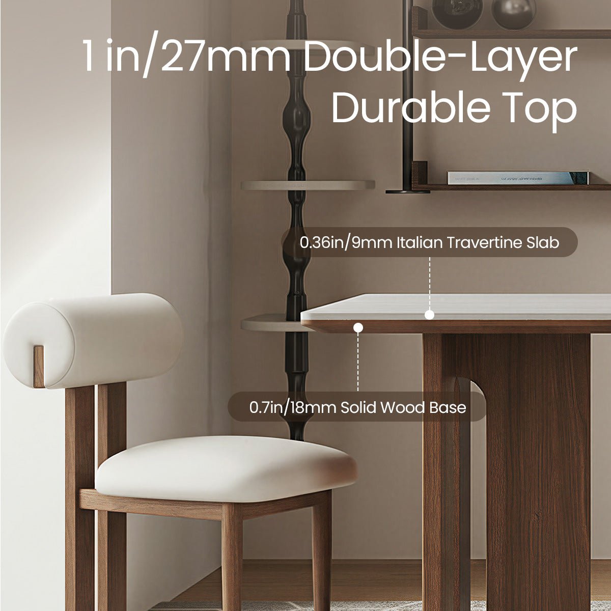 COLAMY STRATA Modern Walnut Stone - Top Dining Table - COLAMY