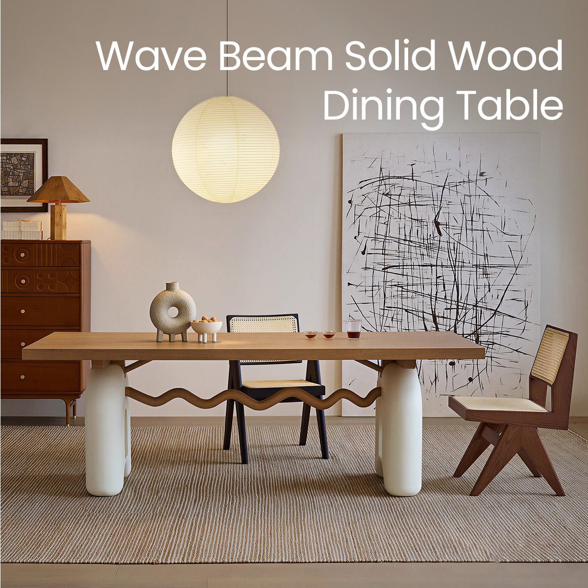 COLAMY UNDULA Solid Oak Dining Table - COLAMY