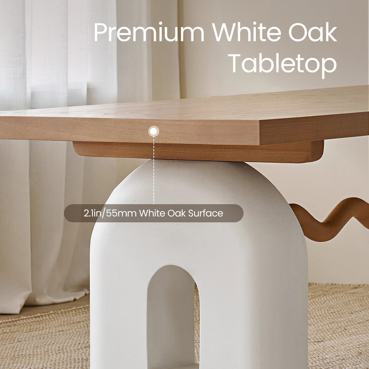 COLAMY UNDULA Solid Oak Dining Table - COLAMY