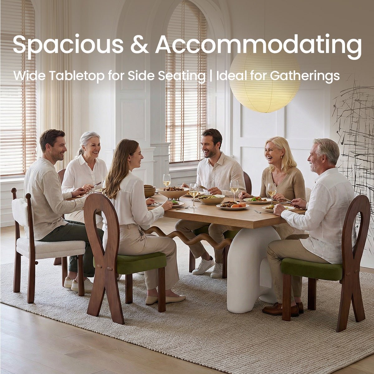 COLAMY UNDULA Solid Oak Dining Table - COLAMY