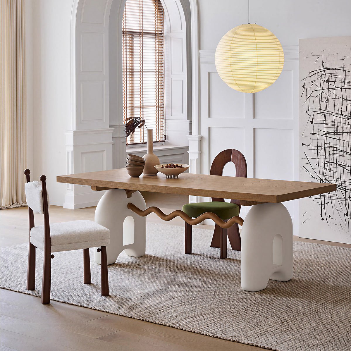 COLAMY UNDULA Solid Oak Dining Table - COLAMY