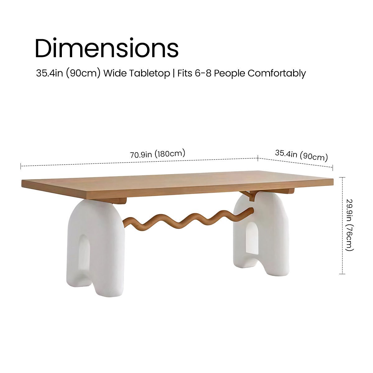 COLAMY UNDULA Solid Oak Dining Table - COLAMY