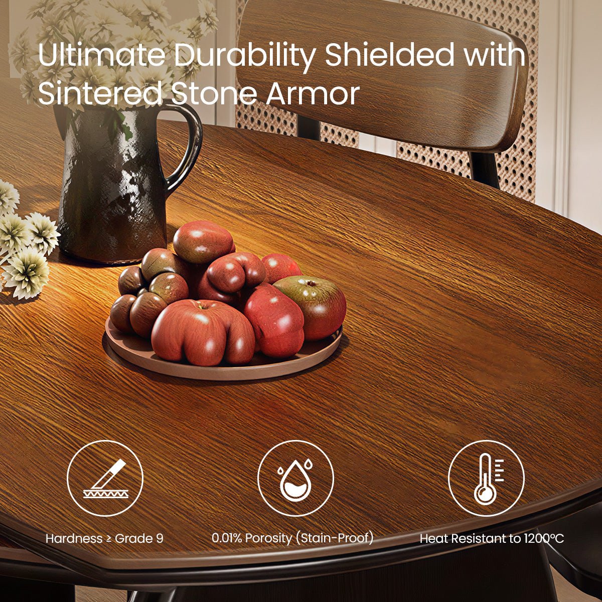 COLAMY VELMORA Modern Walnut Stone Extendable Dining Table - COLAMY