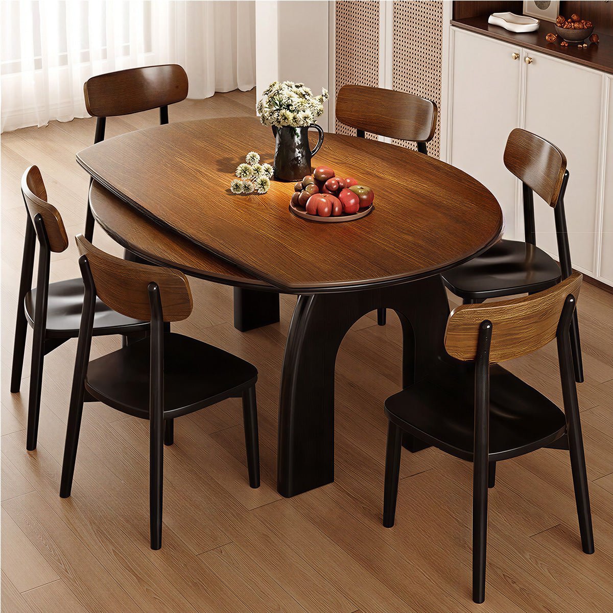 COLAMY VELMORA Modern Walnut Stone Extendable Dining Table - COLAMY
