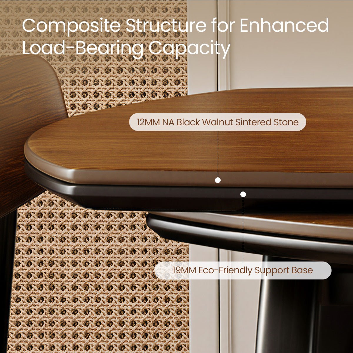 COLAMY VELMORA Modern Walnut Stone Extendable Dining Table - COLAMY