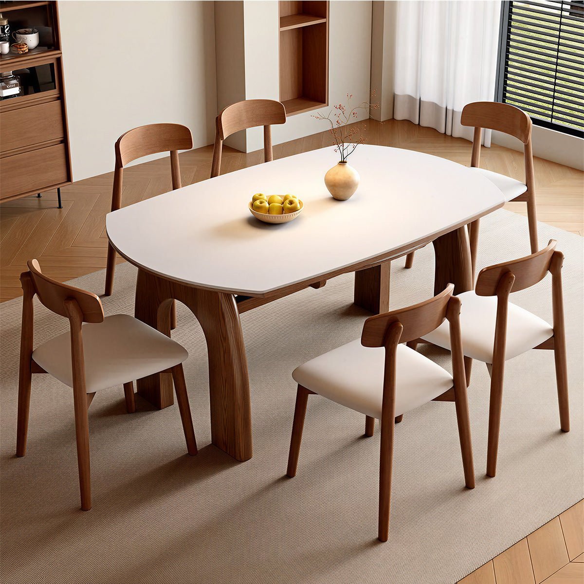 COLAMY VELMORA Modern Walnut Stone Extendable Dining Table - COLAMY