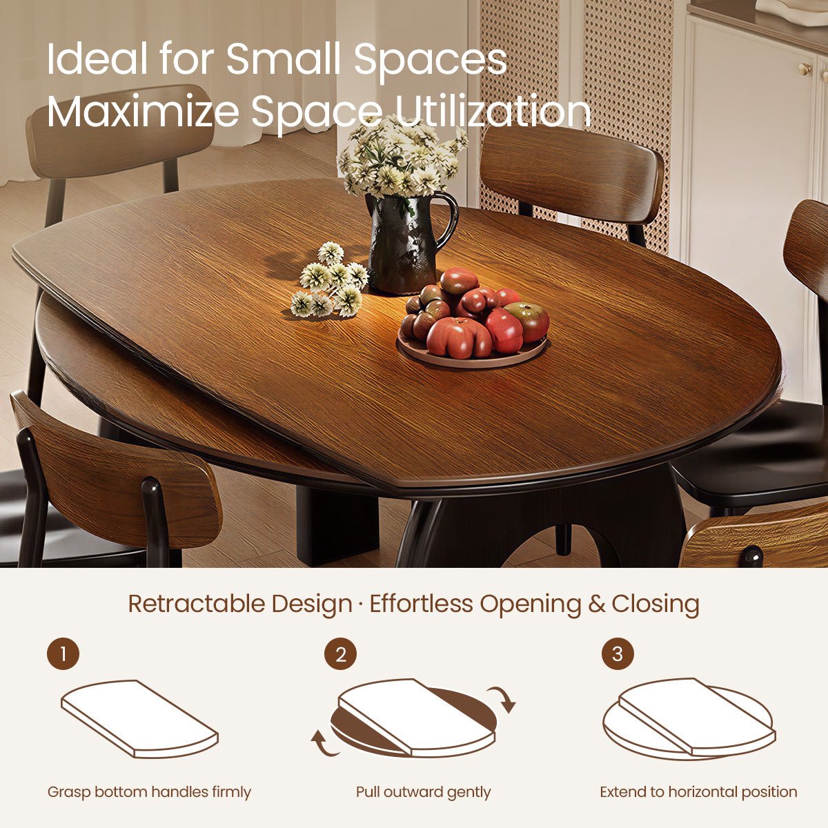 COLAMY VELMORA Modern Walnut Stone Extendable Dining Table - COLAMY