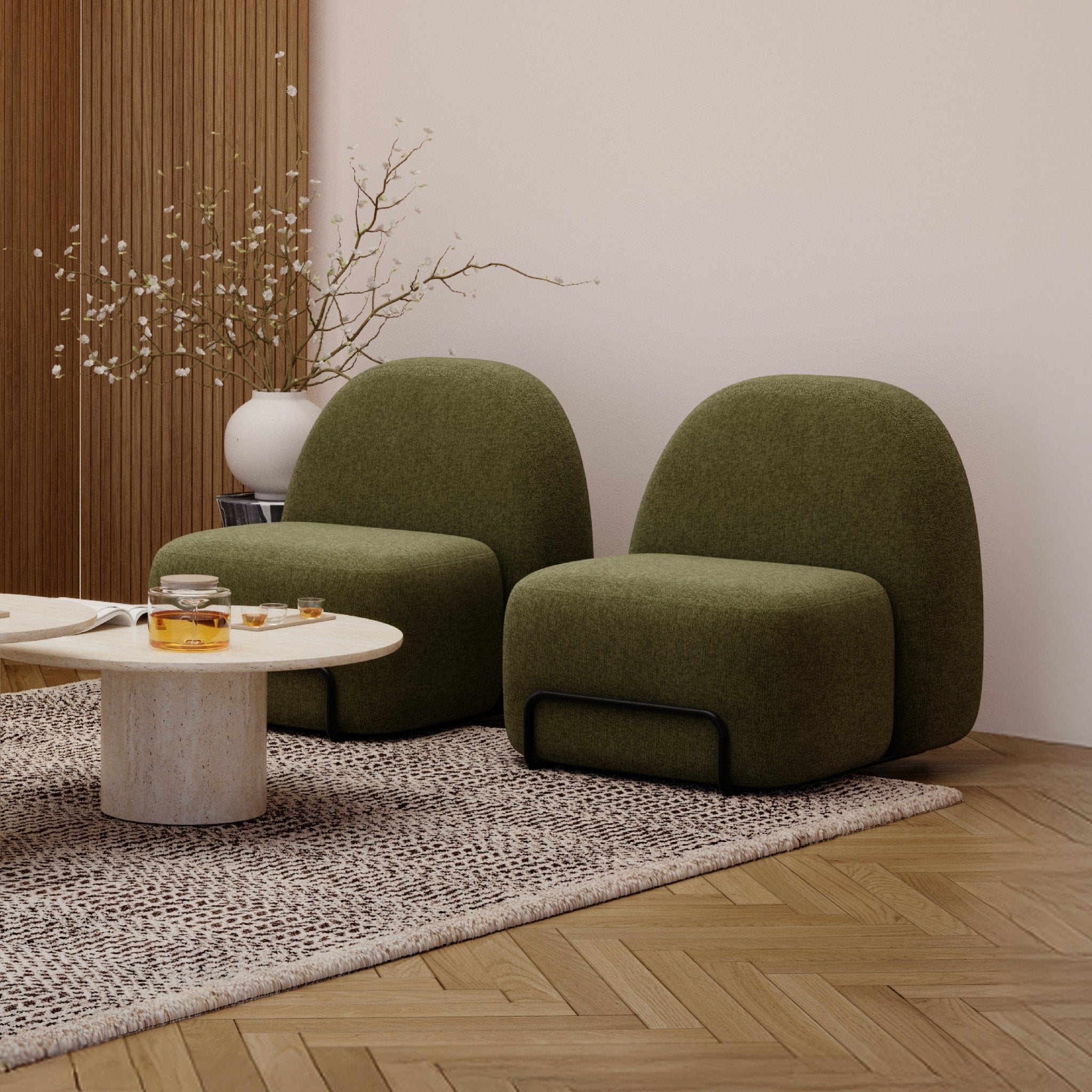 COLAMY VERDIA Curved Boucle Accent Chair - COLAMY