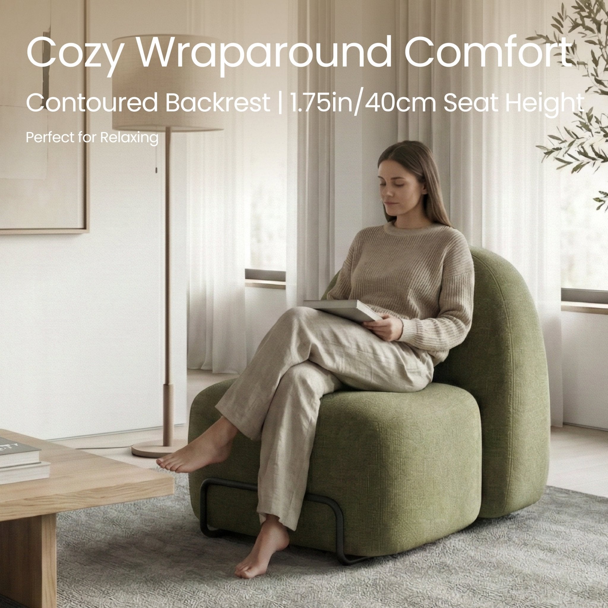 COLAMY VERDIA Curved Boucle Accent Chair - COLAMY